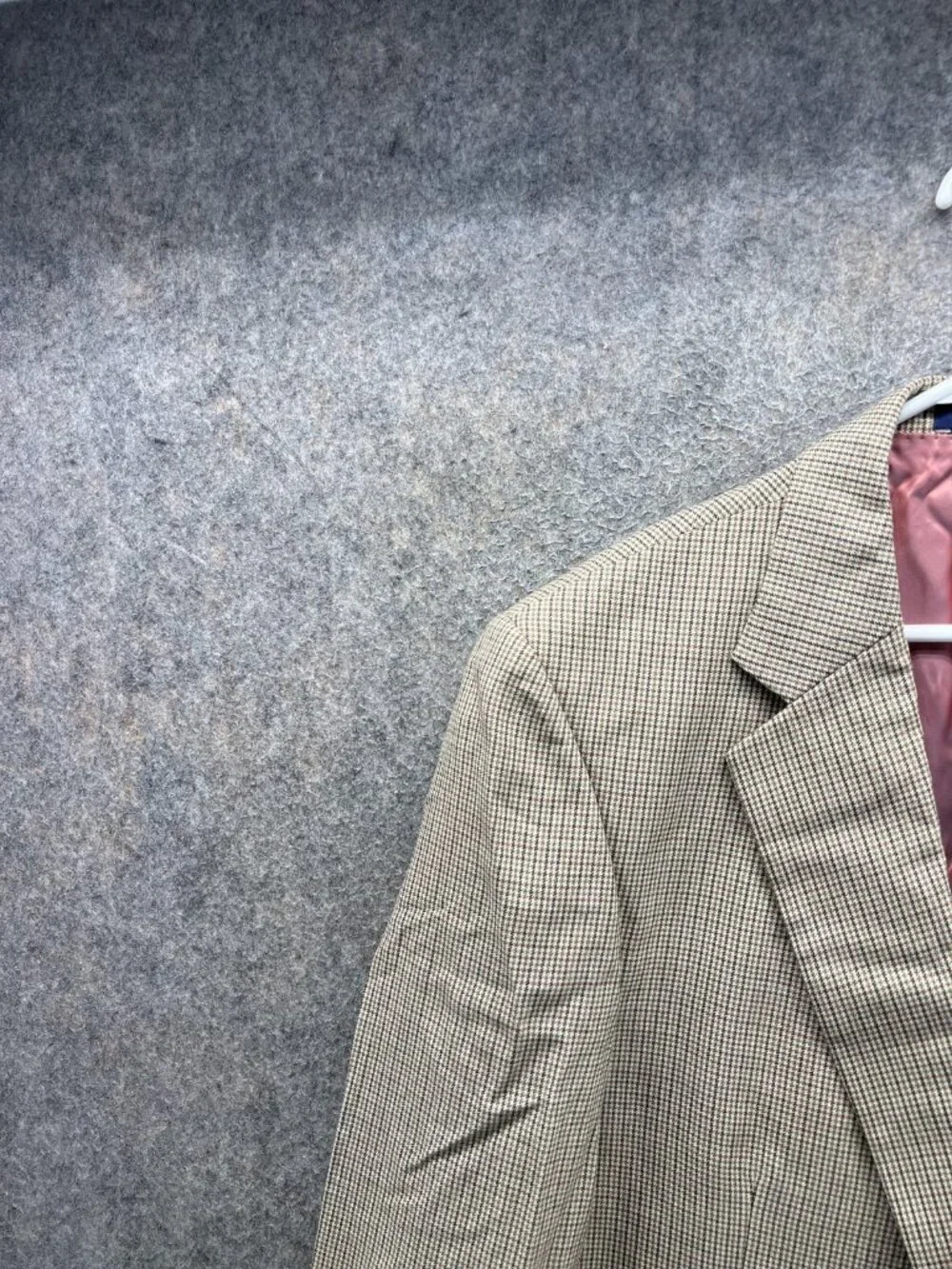 Alan Flusser Blazer Mens 44R Beige Check Wool Sport Coat Jacket Business Casual